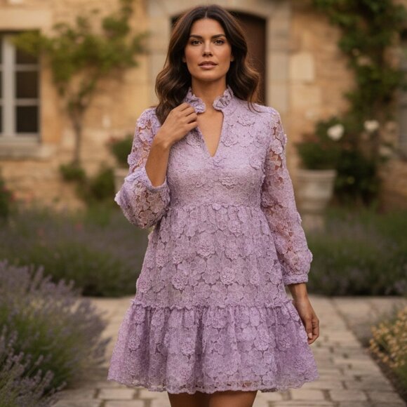 Tuckernuck NEW Lilac Organza Lace Formal Palmerston Long Sleeve Mini Dress S